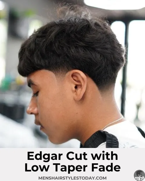 low taper fade with textured fringe
